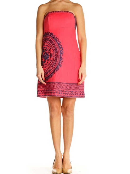 Lilly Pulitzer Dresses & Skirts - Lilly Pulitzer Strapless Dress Navy Medallion Print Coral Medium